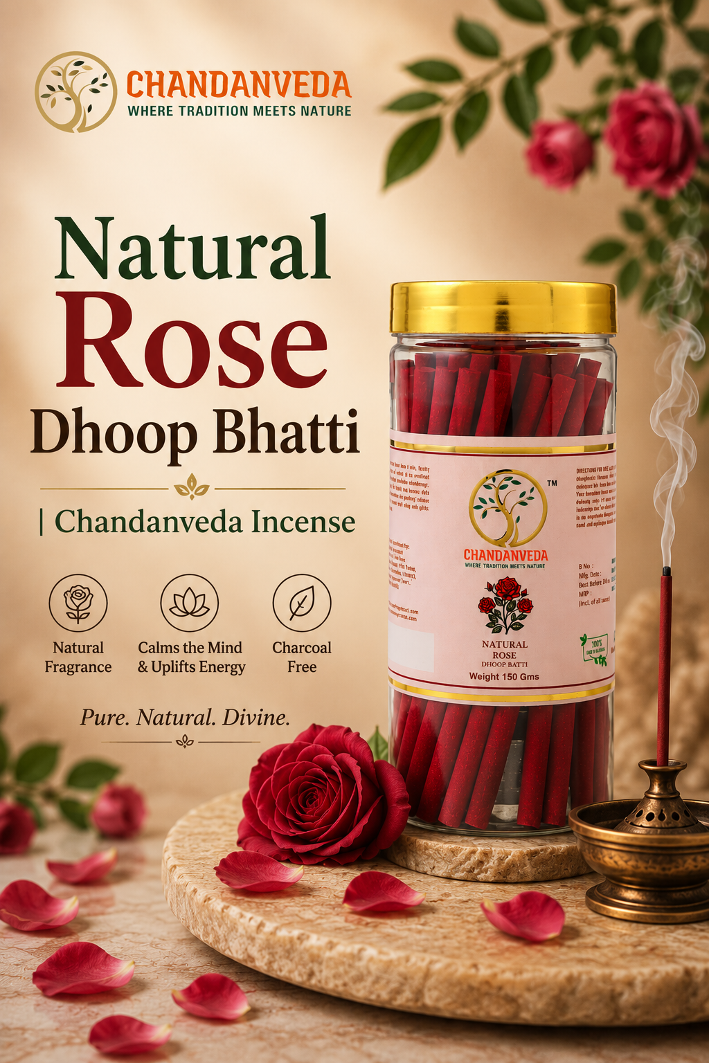 Natural rose dhoop bhatti | chandanveda incense